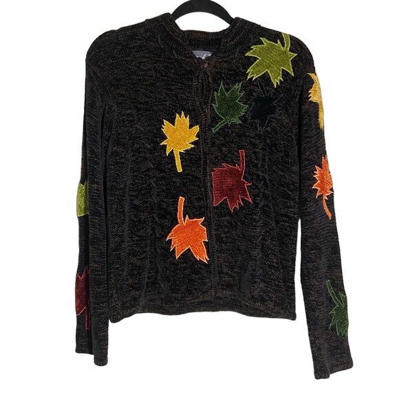 Lisa Nicols Size Medium Fall Autumn Leaves‎ Embroidered Cardigan Sweater Novelty - Picture 1 of 16